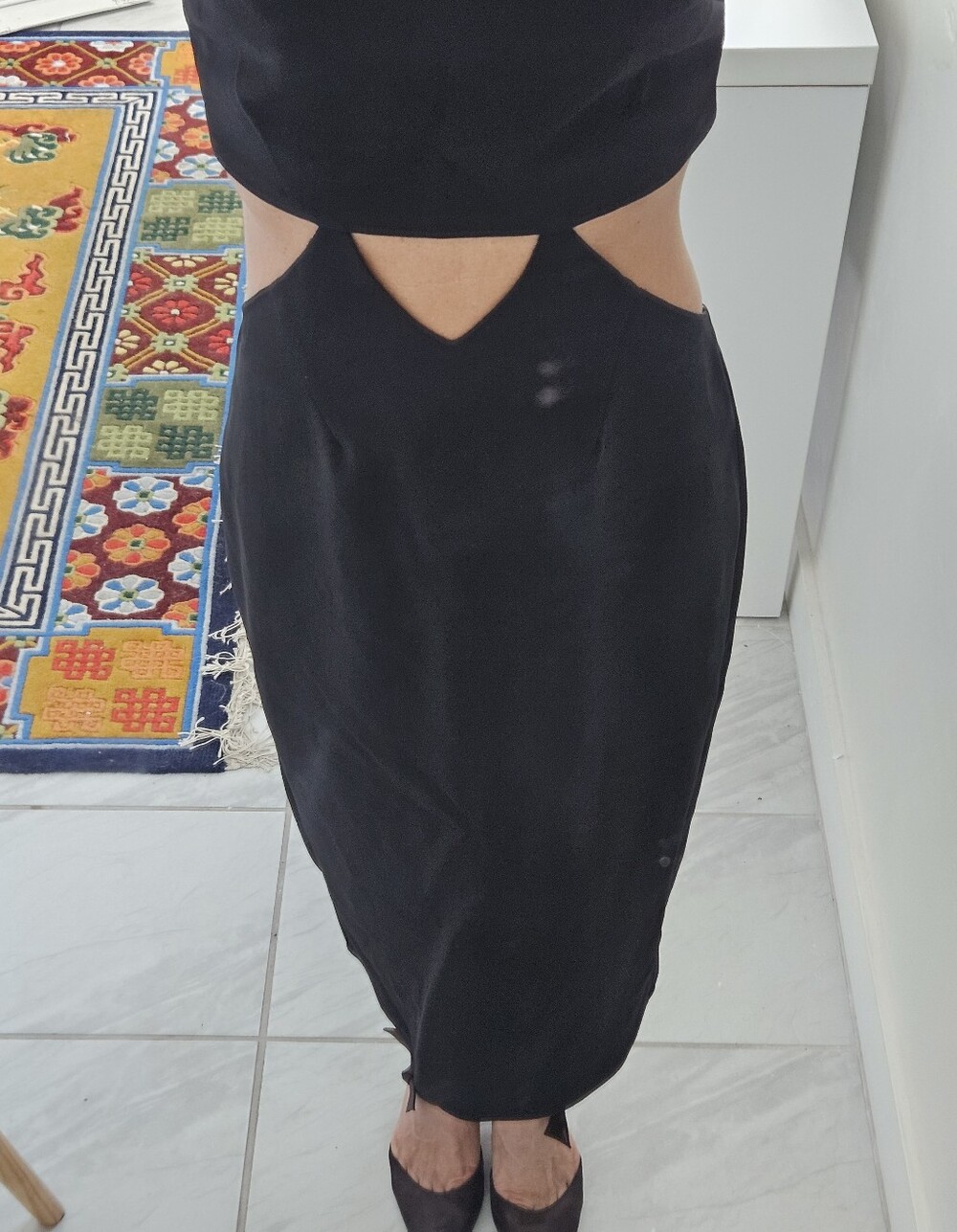 Vintage Intrigue Couture Black Cutout Low Waist Mid Length Dress Circa 1990 - Picture 13 of 16
